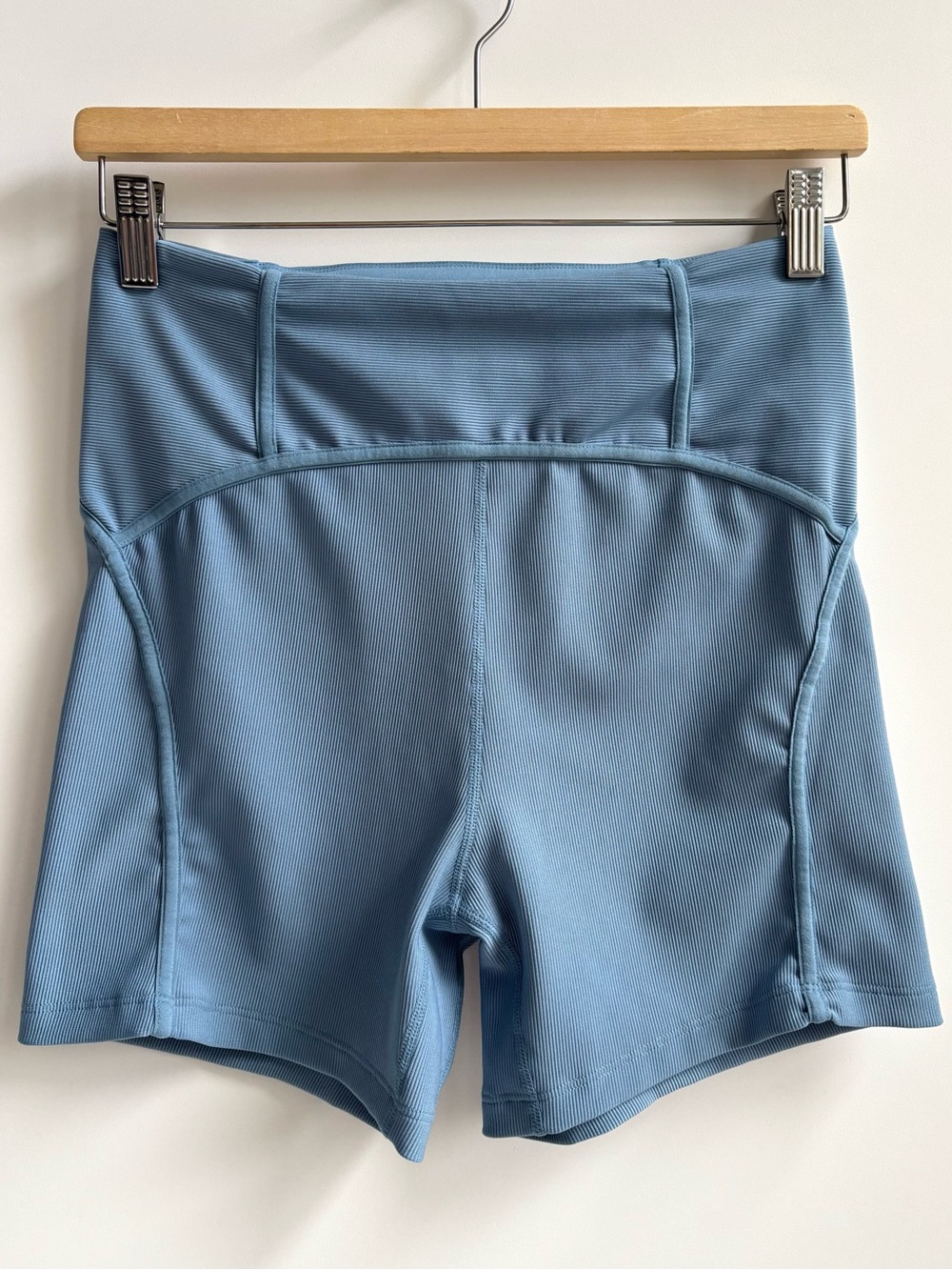 L Space Revel Ribbed High-Rise Bike Shorts Activewear in Dusty Blue Size Large